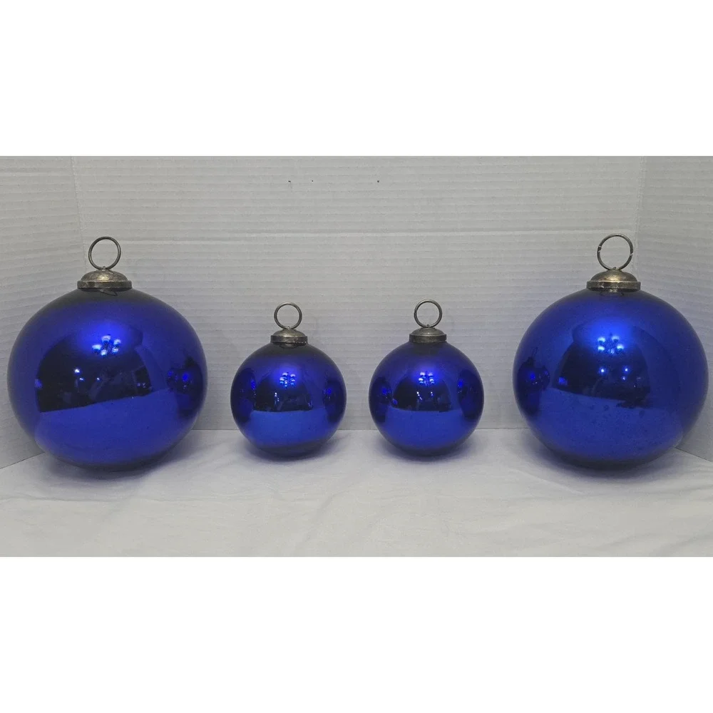Antique German Kugel Ornaments - Cobalt Blue Mercury Glass Set (Two 6